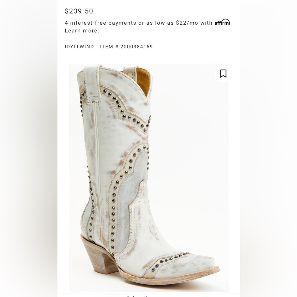IDYLLWIND WOMEN'S WALK THIS WAY WESTERN BOOTS - SNIP TOE - WHITE